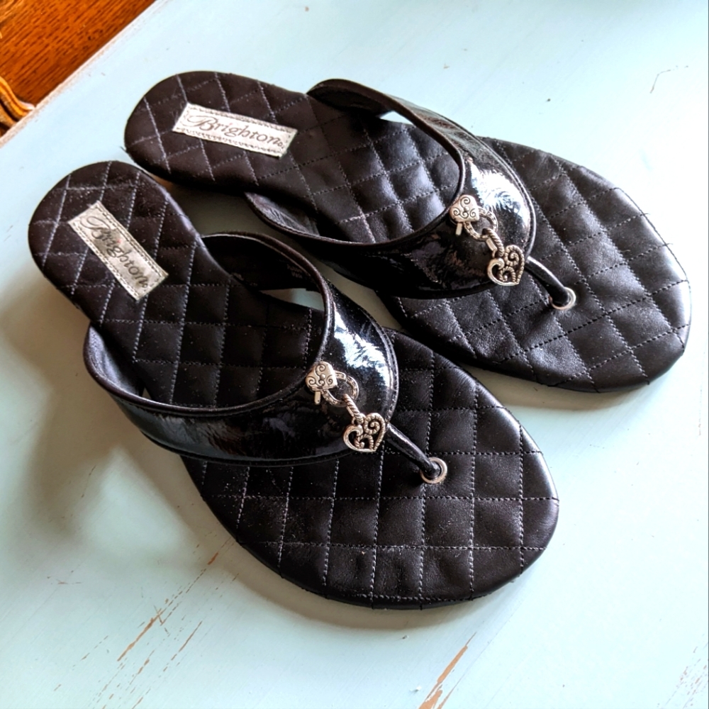 Brighton Black patent leather sandals with Brighton embellishments in size 8.5.